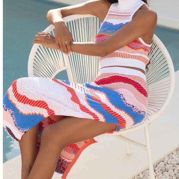 Anthropologie Colorful Striped Knit Midi skirt  size L Large beachy coastal boho - Picture 1 of 5